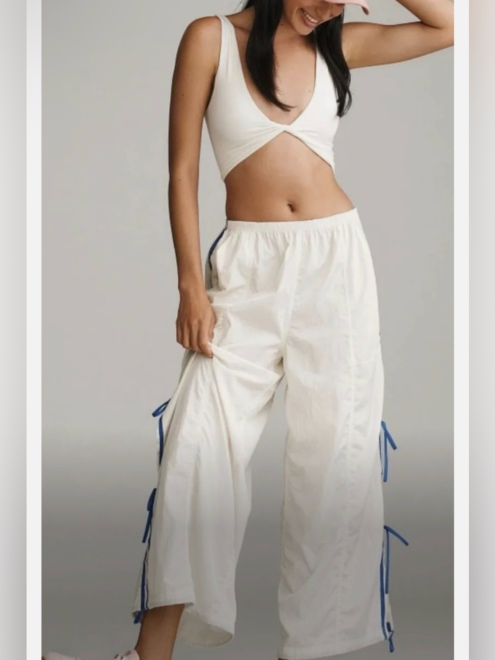 NWT ANTHROPOLOGIE DAILY PRACTICE Bowline Parachute Pants BLUE Creme Size M